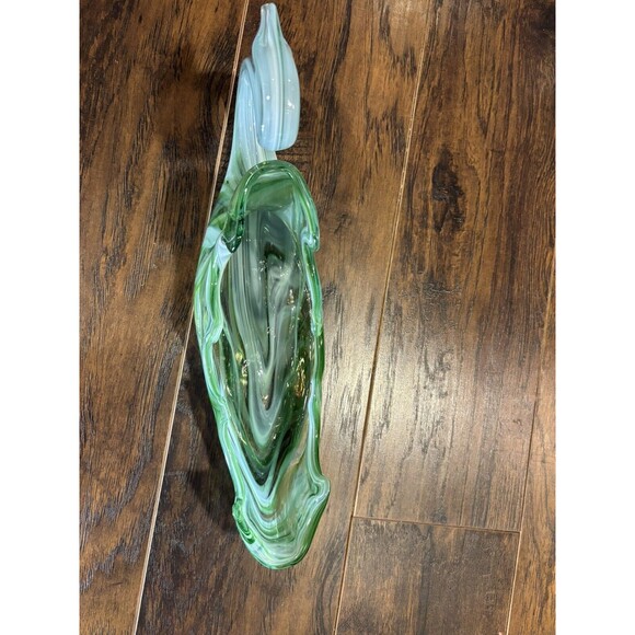 Vintage Sooner Hand Blown Glass Swan 1970’s Green/White Swirls - Picture 2 of 9